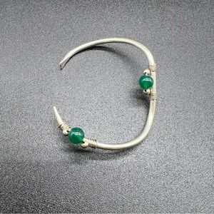 Sterling Silver Cuff Bracelet With Adjustable Beaded Accents - Weight 9g